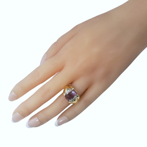 Vintage 14 Karat Yellow Gold Amethyst and Diamond Ring Size 6.25 GAI Certified - Picture 7 of 9